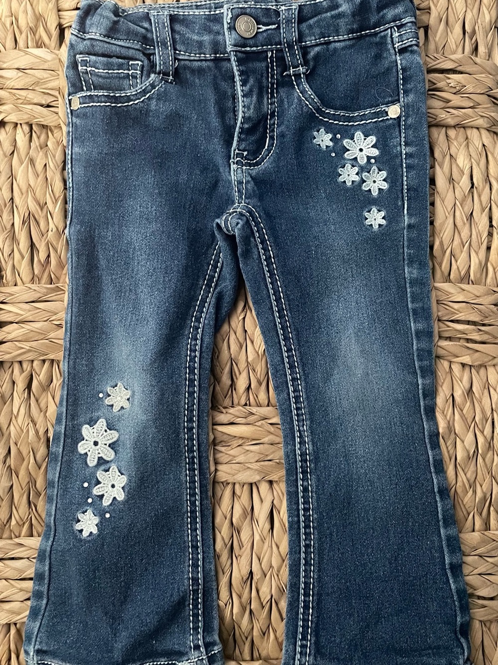 Girls Wallflower Dark Wash Embroidered Floral Jeans